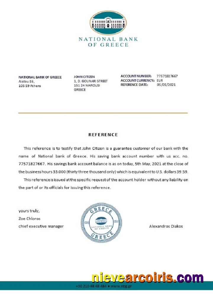 Greece National Bank of Greece reference